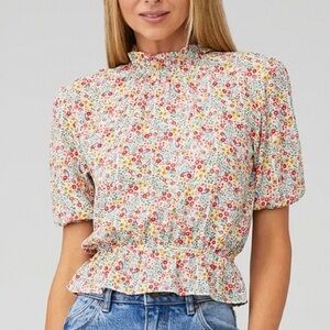 Floral Ruffle Neck Women's Top